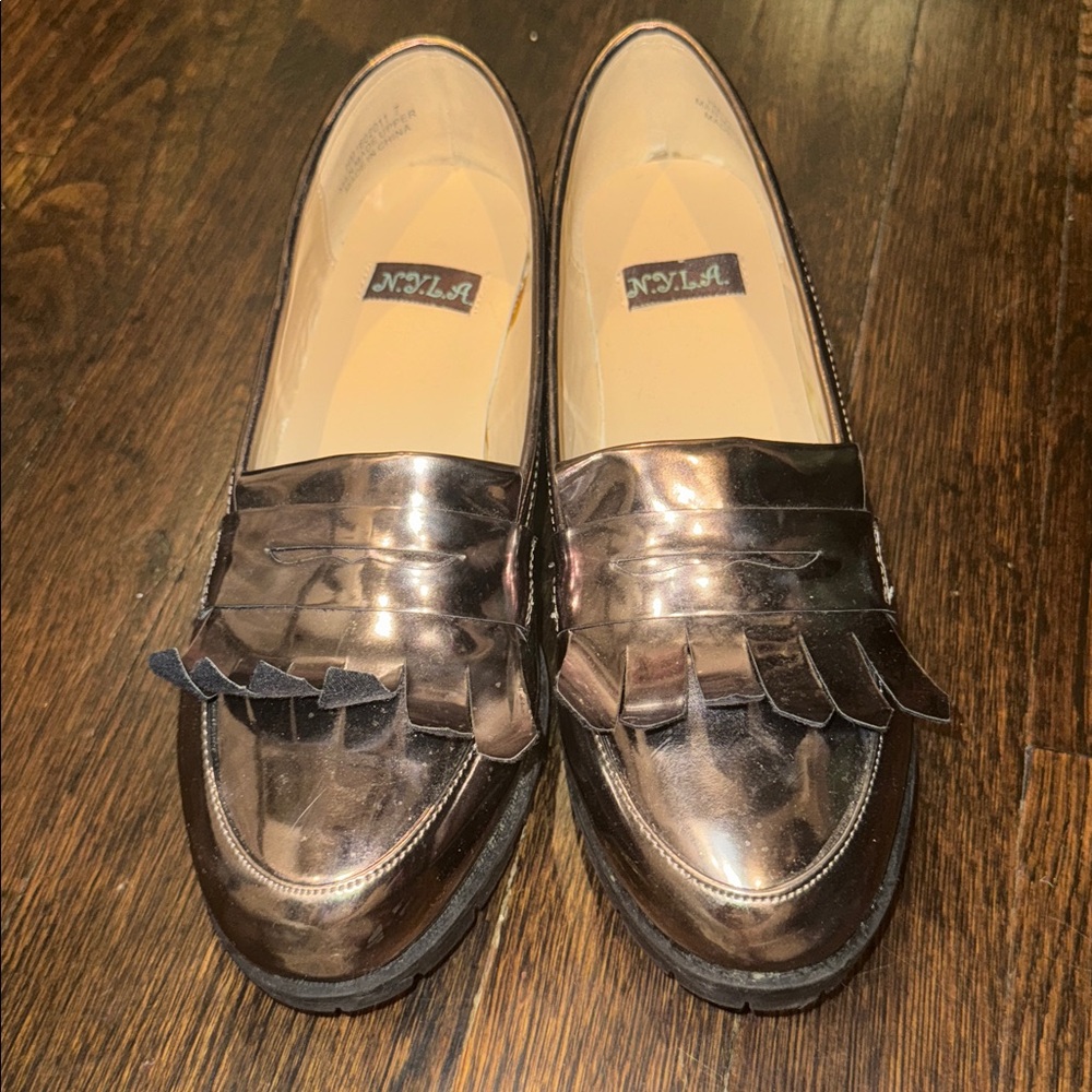 N.Y.L.A. Women's Shiny Silver Loafers